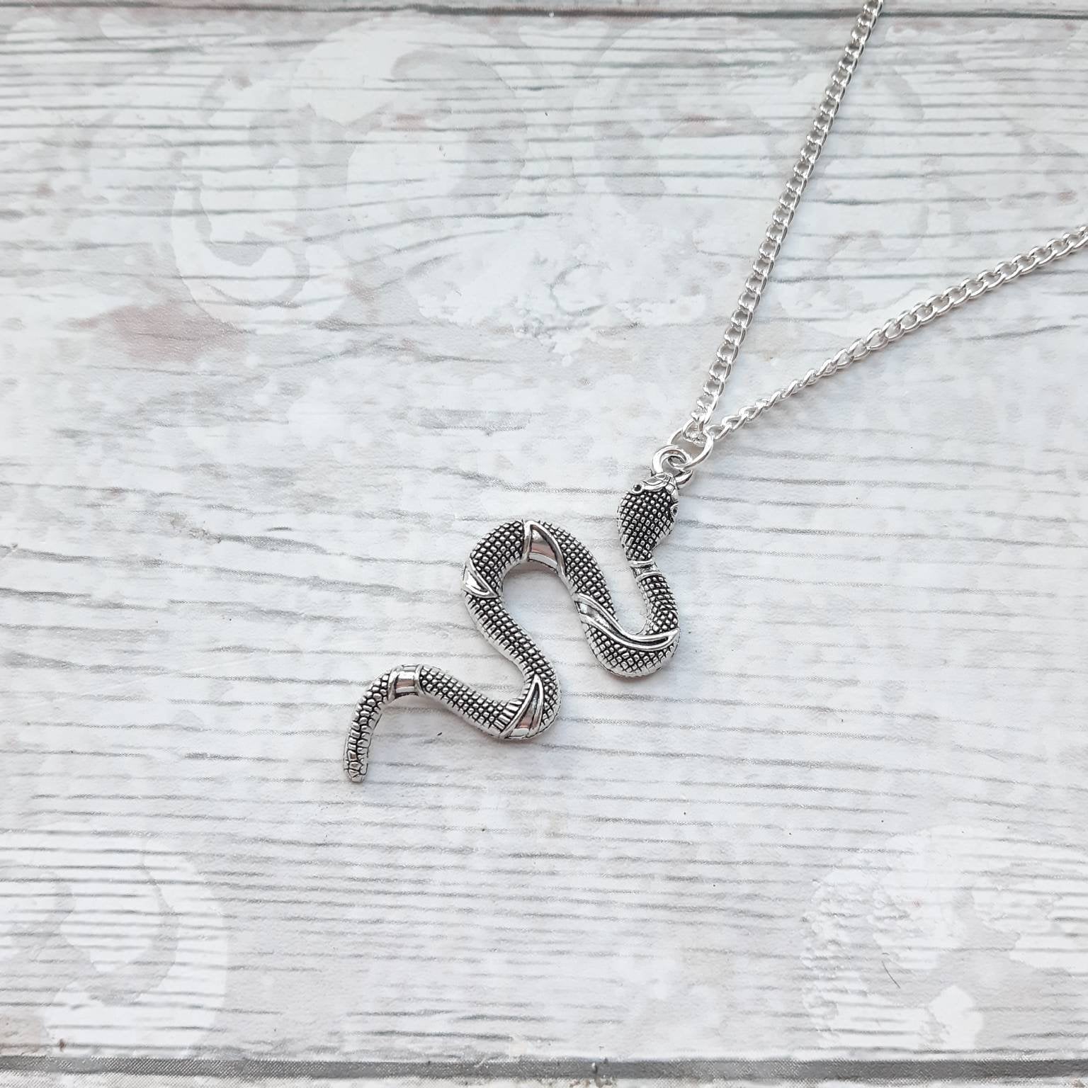 large snake necklace, serpent necklace, reptile jewellery, personalised initial necklace, pet jewelry, gifts for him