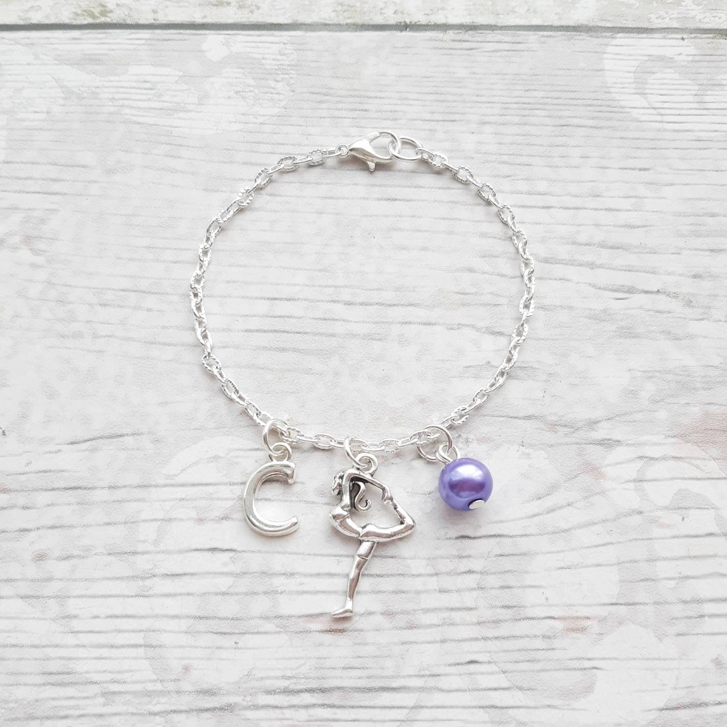 Gymnast bracelet, gymnastics jewellery, dance jewelry, personalised present, initial bracelet, dancer present, gifts for girls