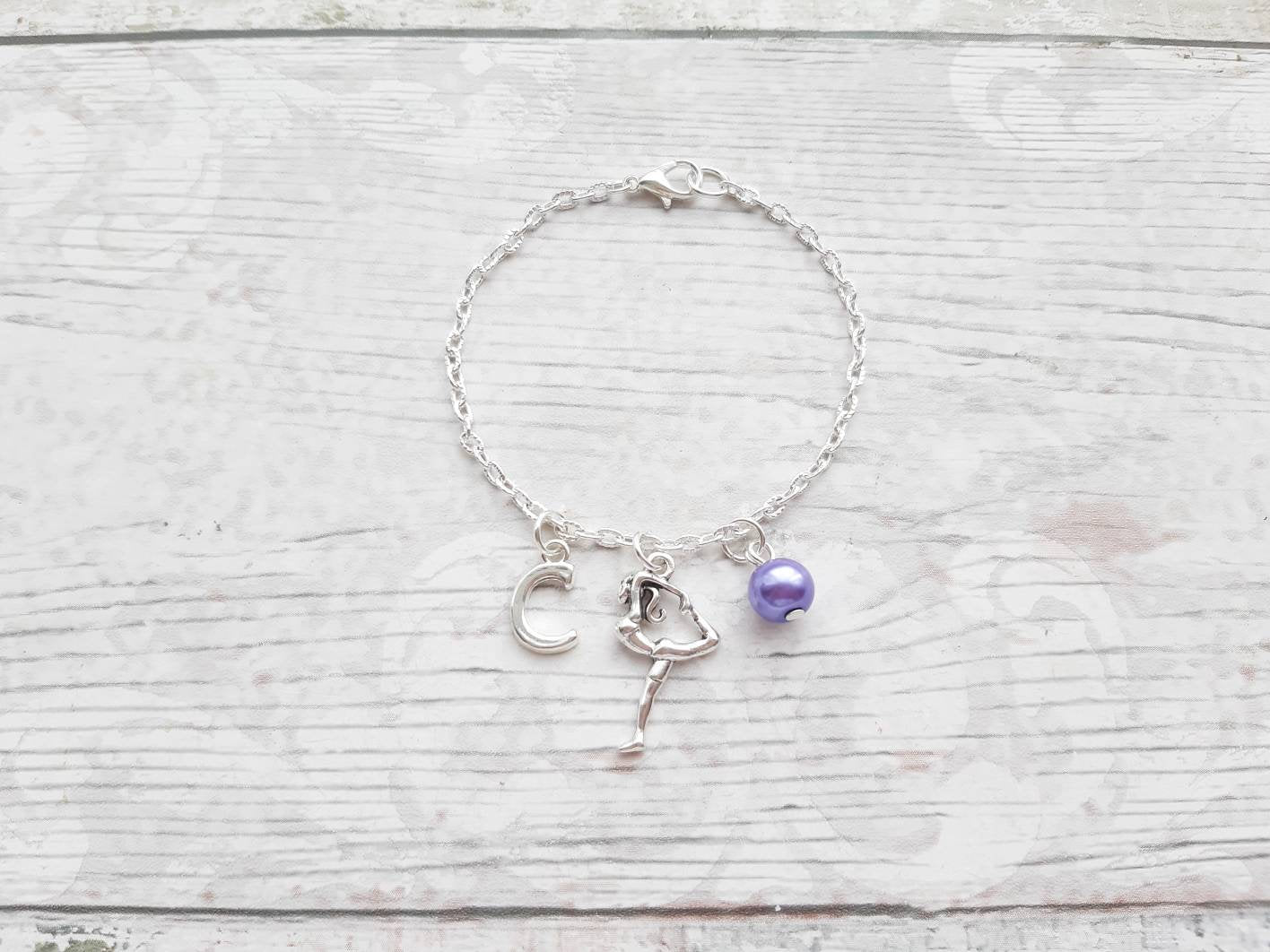 Gymnast bracelet, gymnastics jewellery, dance jewelry, personalised present, initial bracelet, dancer present, gifts for girls