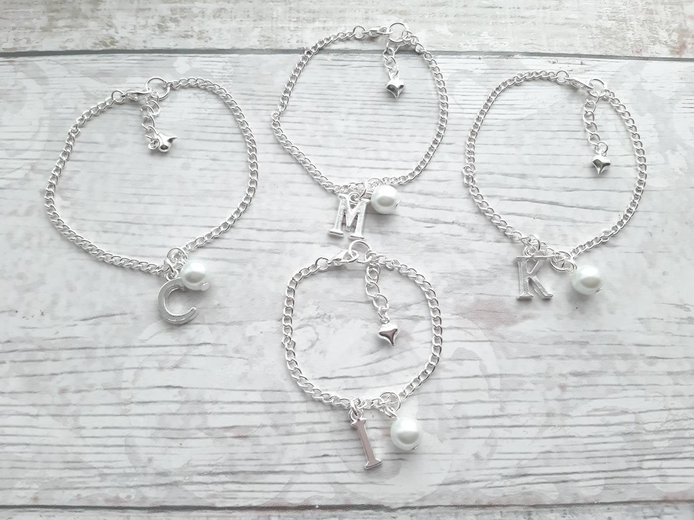 initial bracelet, personalised letter jewellery, flowergirl jewellery, bridesmaid gift, thankyou jewelry, bridal jewelry, maid of honor gift