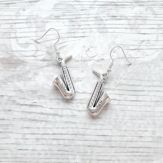 Saxophone earrings, musical instrument necklace, marching band jewellery, jazz band jewelry, music teacher gift, present for kids