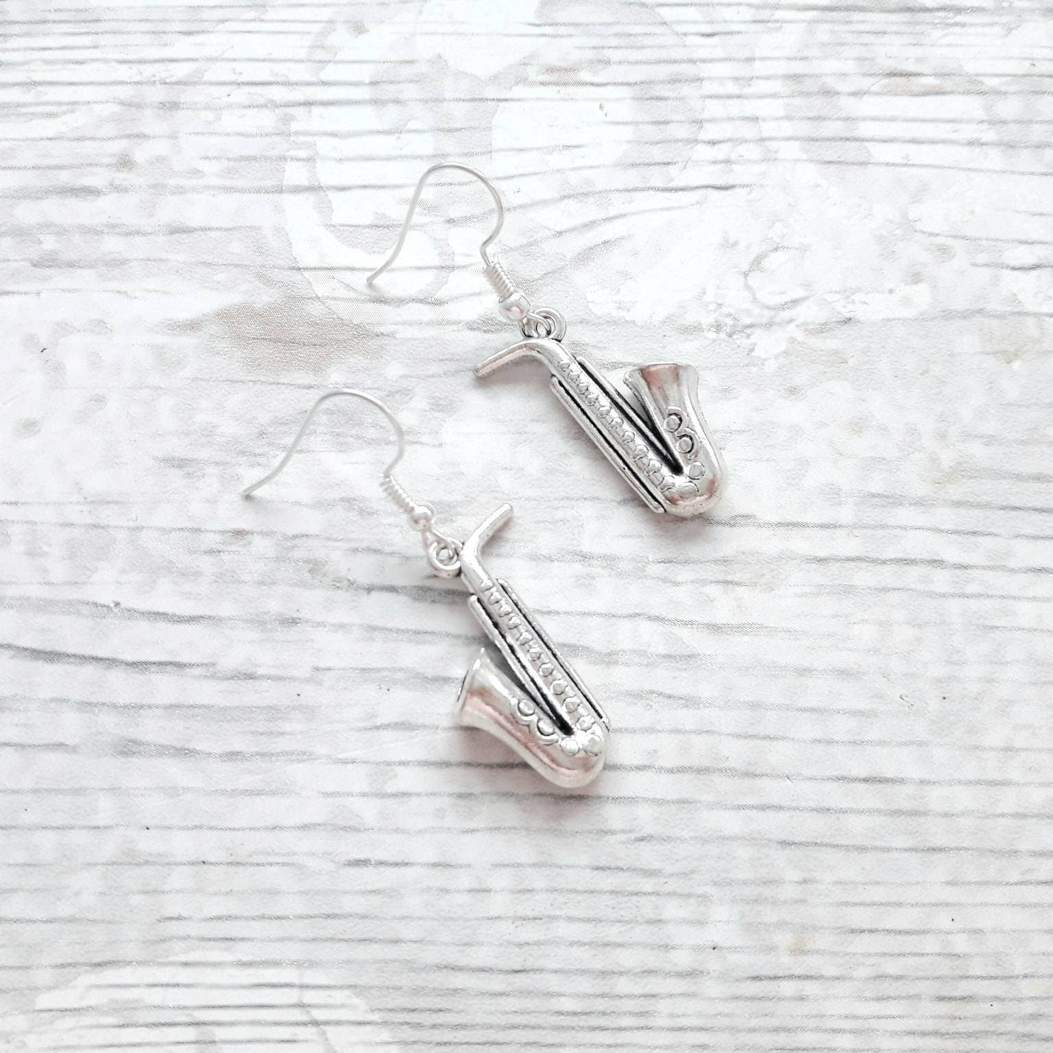 Saxophone earrings, musical instrument necklace, marching band jewellery, jazz band jewelry, music teacher gift, present for kids