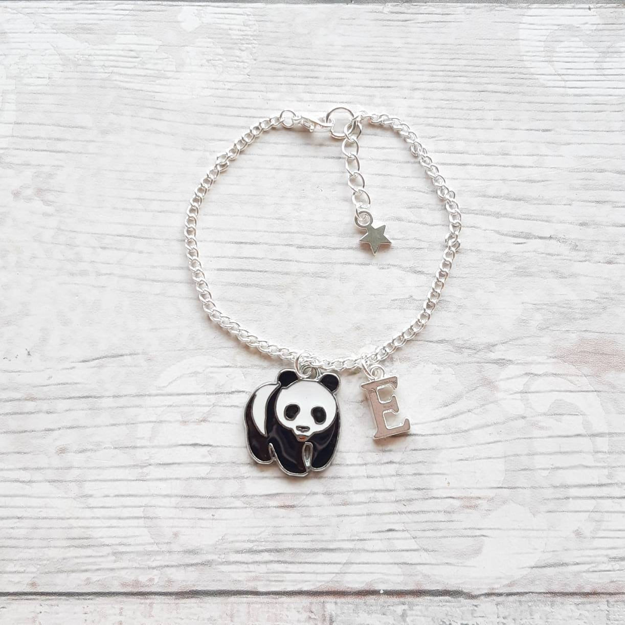 panda bracelet, personalised jewellery, personalized initial jewelry, animal bracelet, cute bear gift, panda lover present, mothers day