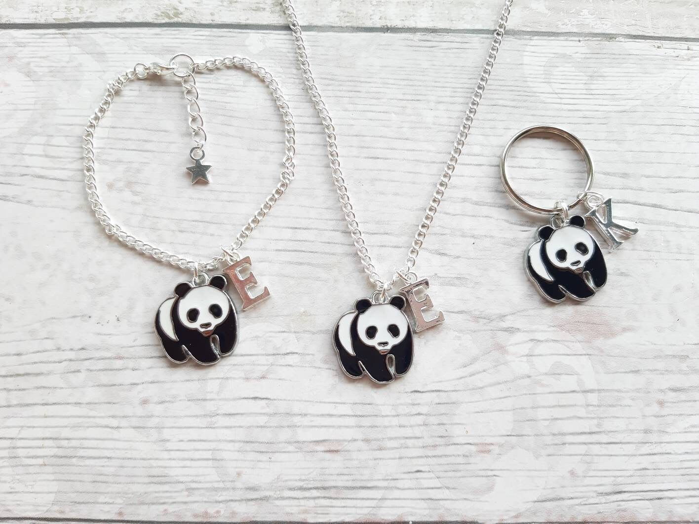 panda bracelet, personalised jewellery, personalized initial jewelry, animal bracelet, cute bear gift, panda lover present, mothers day