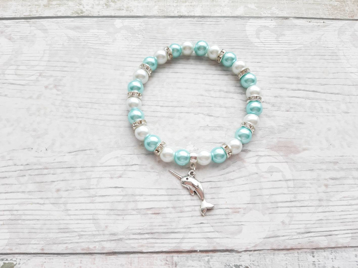 narwhal bracelet, whale jewellery, nautical jewelry, ocean lover gift, animal fan present, gifts for girls, unicorn of the sea bracelet