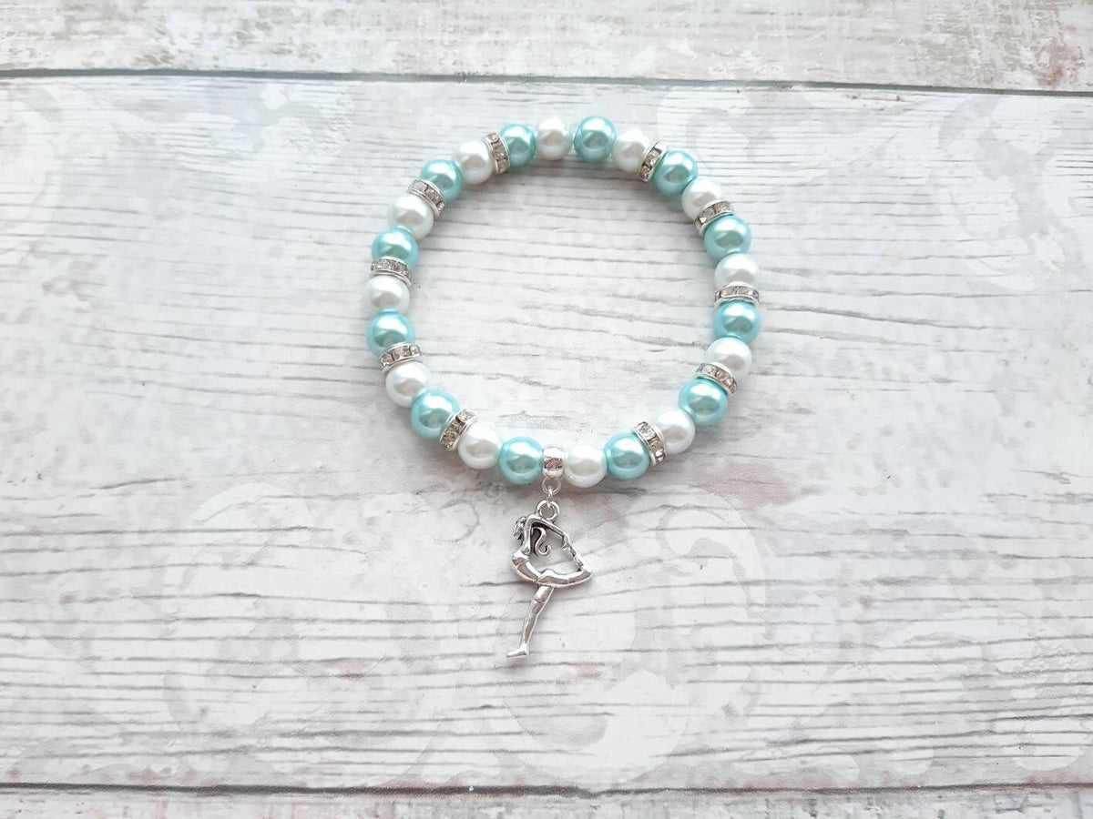 gymnastic bracelet, gymnast jewellery, sports team jewelry, graduation present, gift for girls, friendship bracelet, charm beaded bracelet