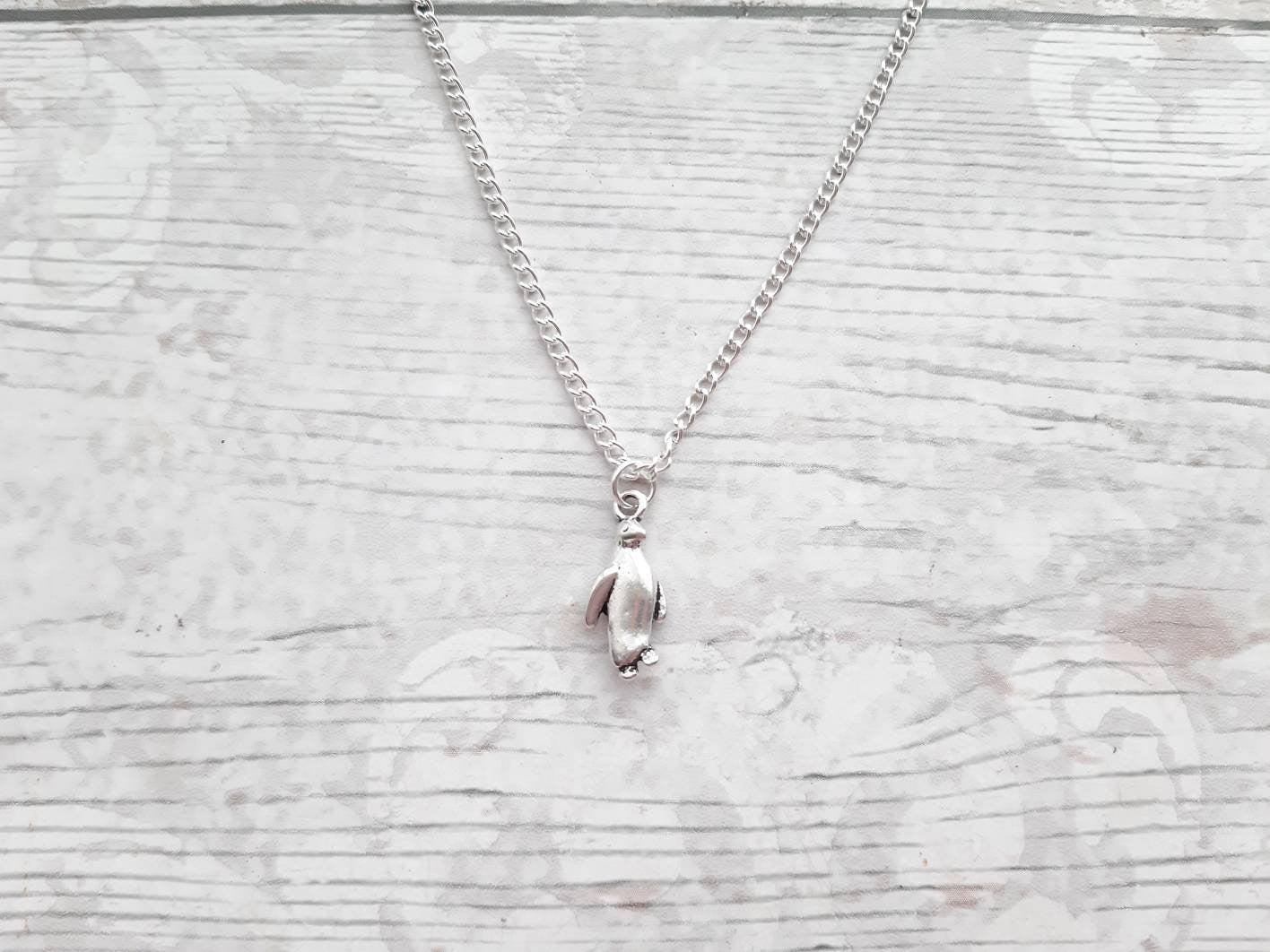 penguin necklace, initial necklace, animal jewellery, penguin lover gift, gifts for girls, present for her, letter jewelry