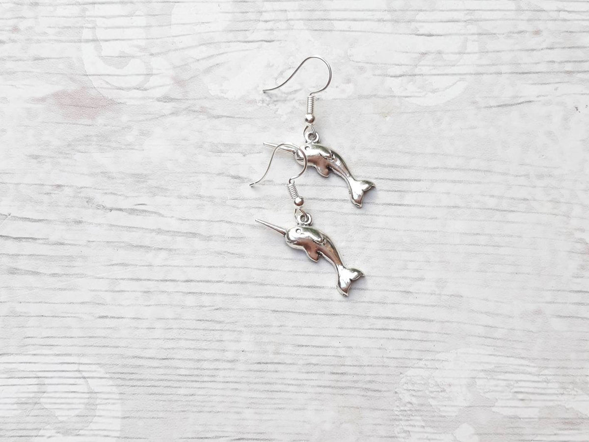 narwhal earrings, whale jewellery, ocean creature earrings, nautical jewelry, unicorn of the sea jewellery, gifts for girls, narwhal charm