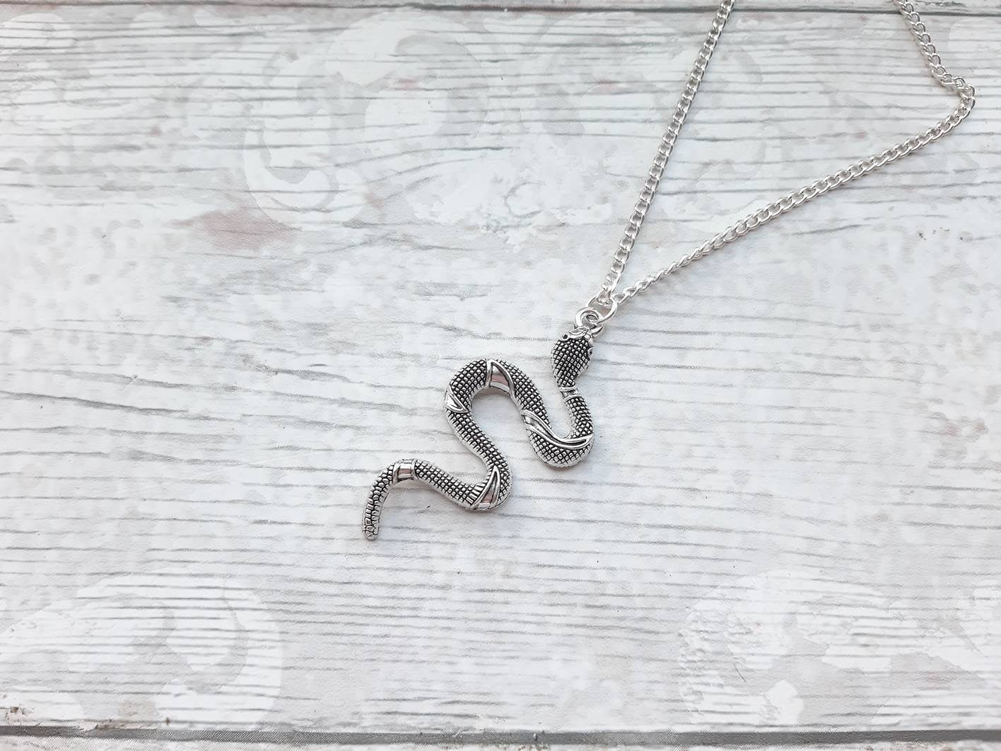 large snake necklace, serpent necklace, reptile jewellery, personalised initial necklace, pet jewelry, gifts for him