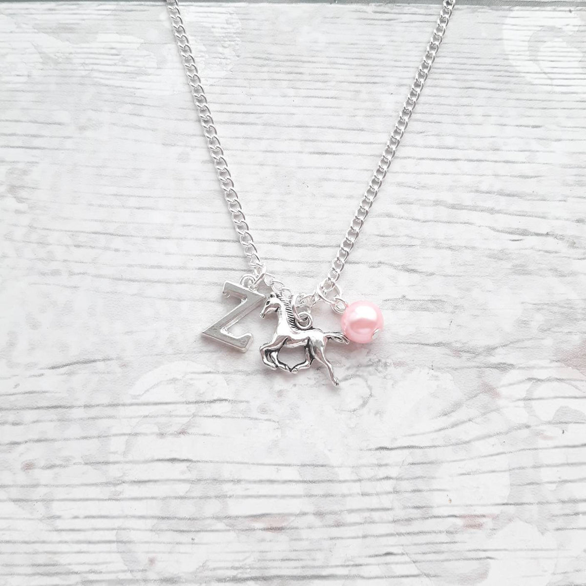 galloping horse necklace, personalised equestrian jewelry, initial jewellery, alphabet letter necklace, birthstone necklace