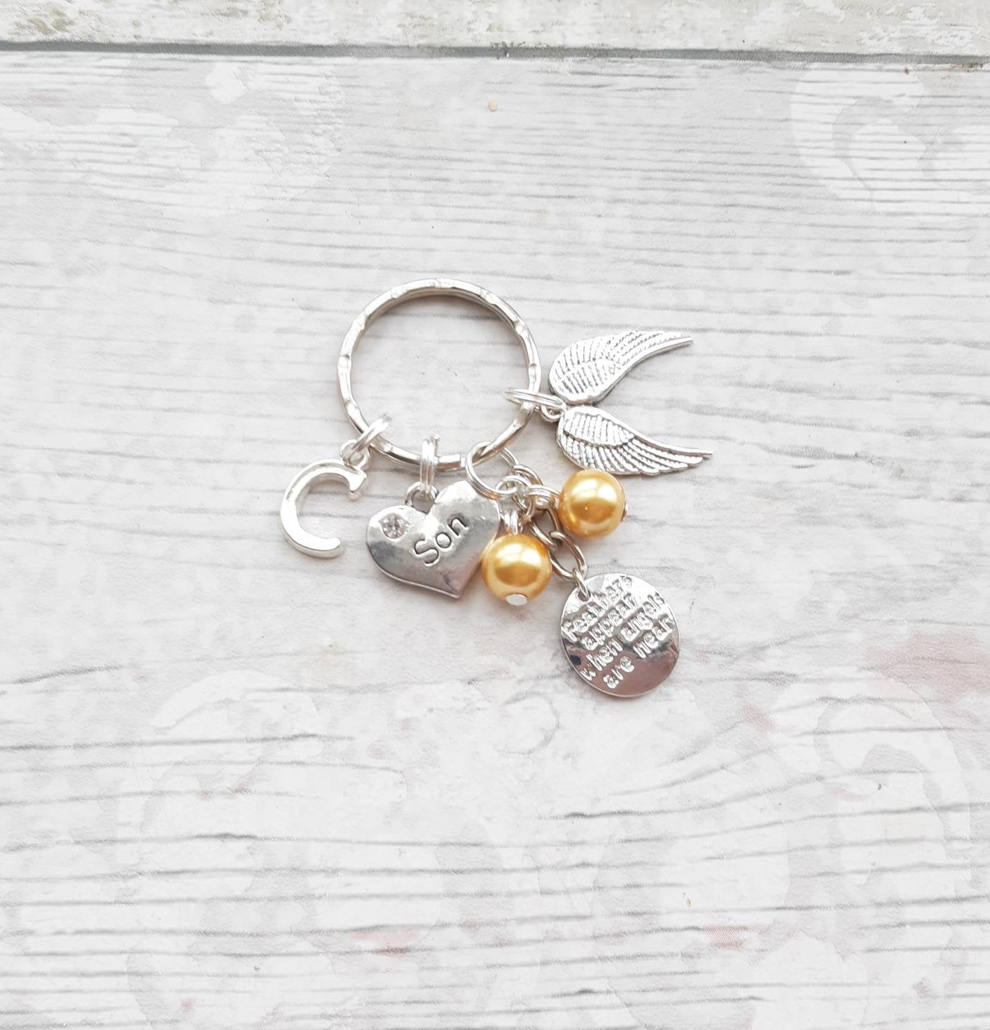 lost loved one memorial, angel wing keyring, guardian angel keychain, feathers appear when angels are near bagcharm, baby loss keepsake