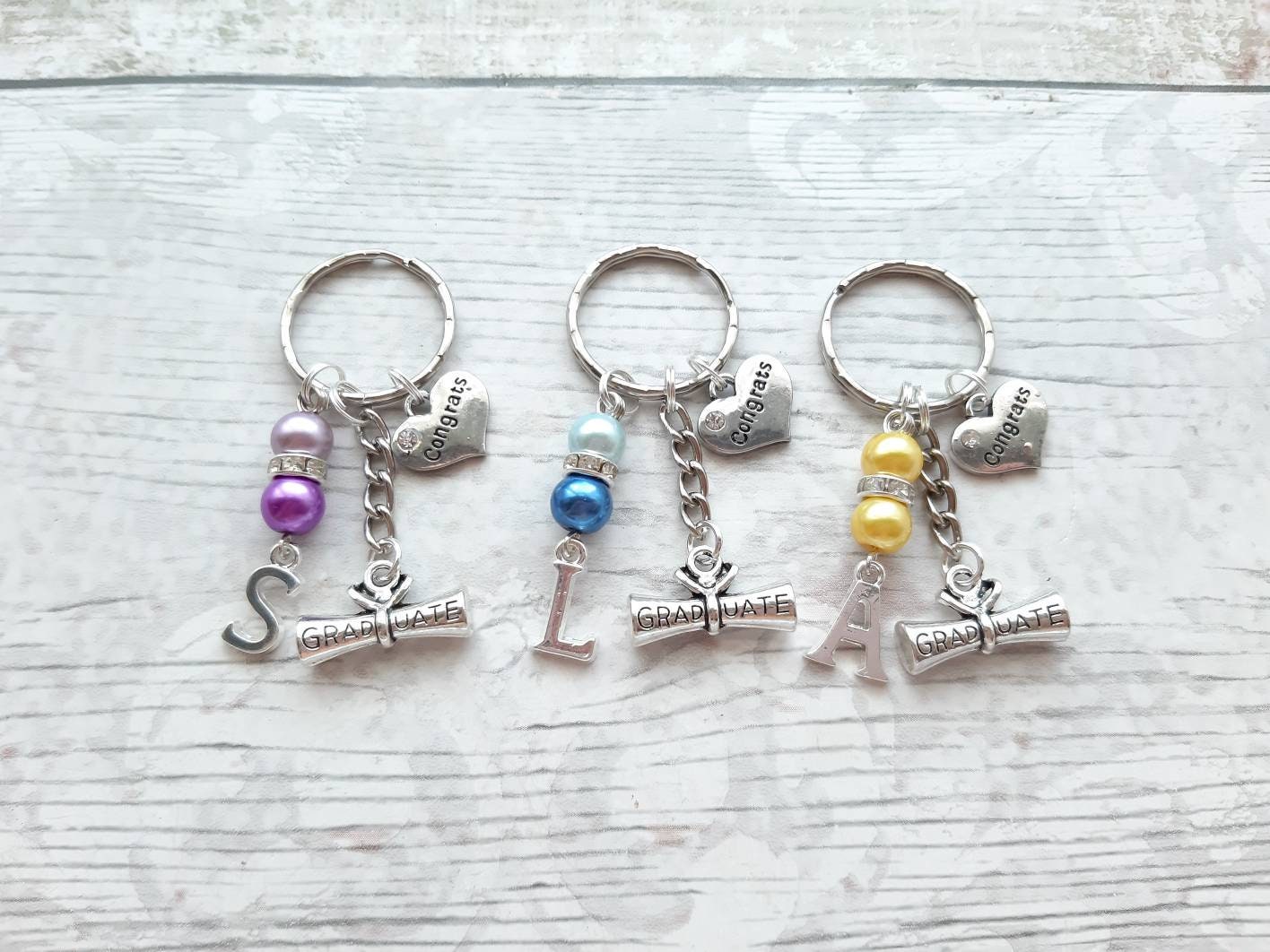 Graduation keyring, graduate keychain, year 11 leavers, initial bagcharm, personalised present, gift for graduate, class of 2023
