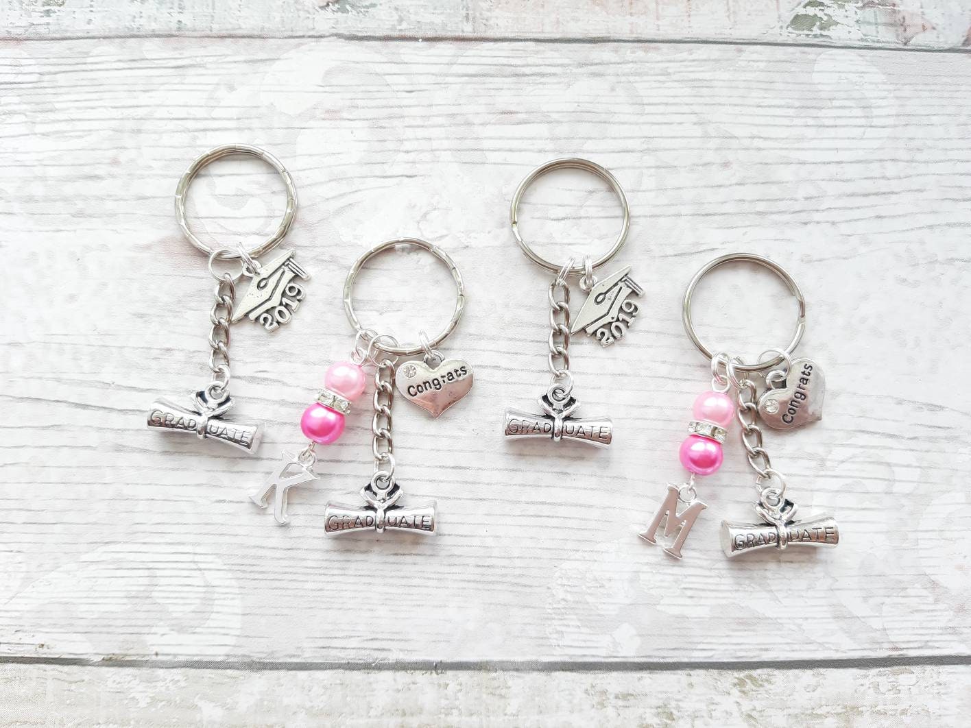 Graduation keyring, graduate keychain, year 11 leavers, initial bagcharm, personalised present, gift for graduate, class of 2023