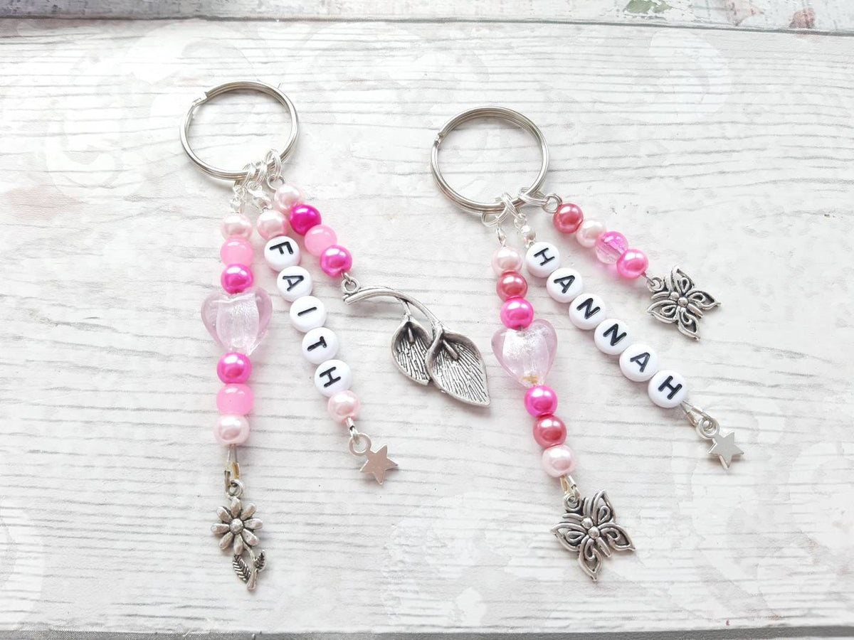 Personalised name keyring, beaded keychain, gifts for her, personalized present, mothers day gift, thankyou bag charm