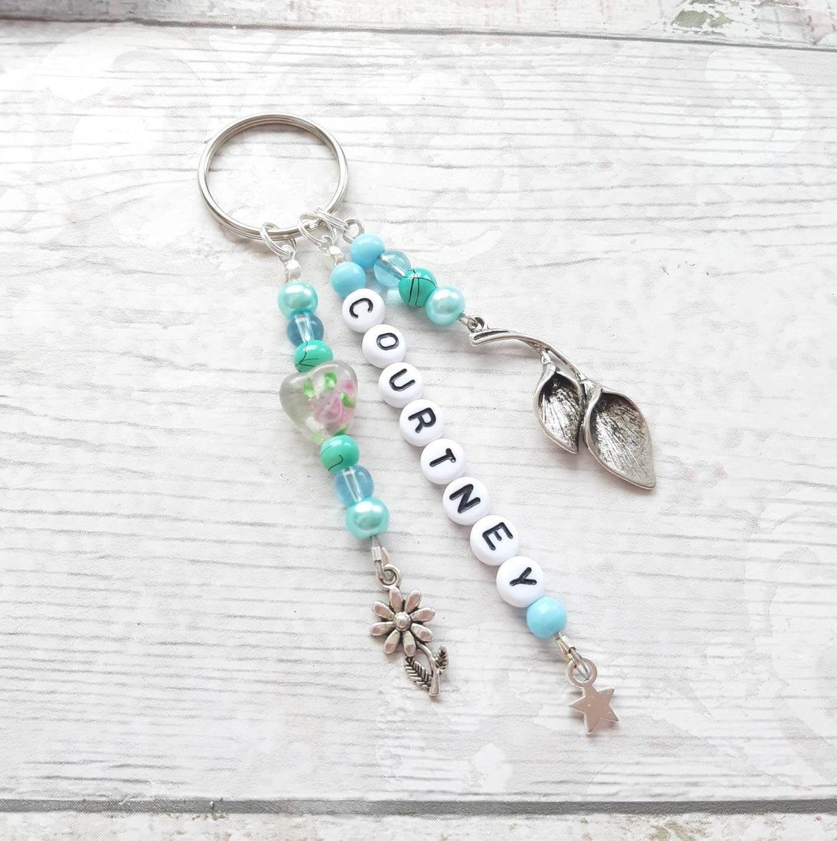 Personalised name keyring, beaded keychain, gifts for her, personalized present, mothers day gift, thankyou bag charm