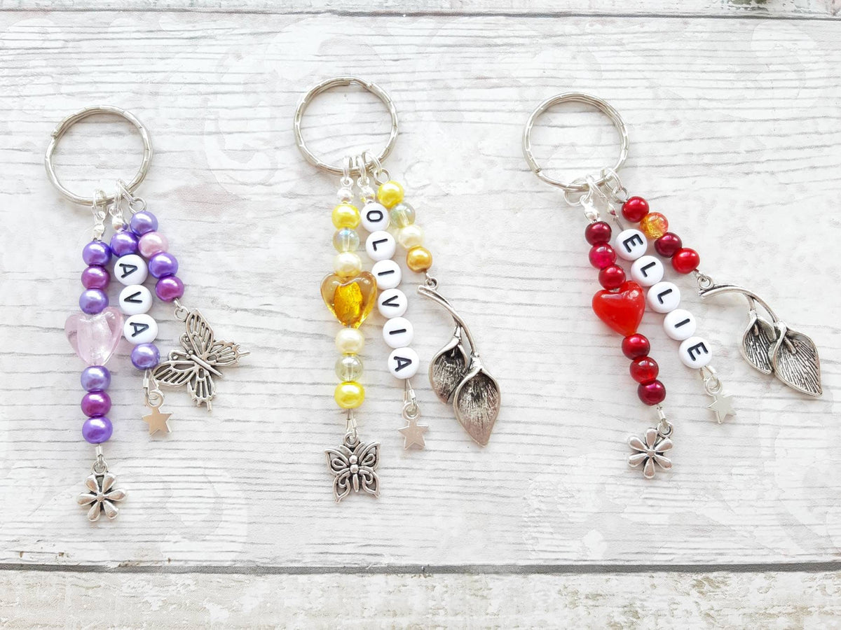 Personalised name keyring, beaded keychain, gifts for her, personalized present, mothers day gift, thankyou bag charm
