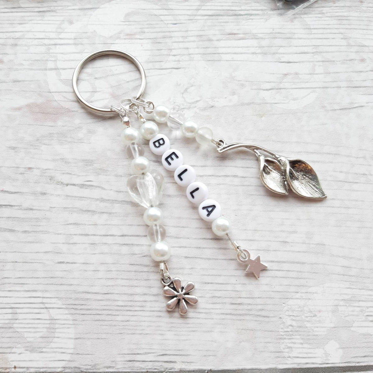 Personalised name keyring, beaded keychain, gifts for her, personalized present, mothers day gift, thankyou bag charm