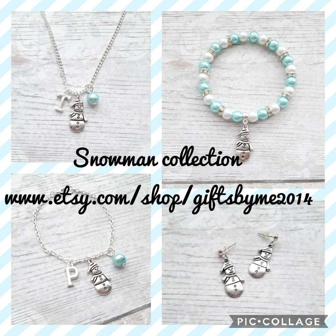 Snowman necklace, initial xmas jewellery, frosty jewelry, gifts for girls, personalised jewellery, winter necklace