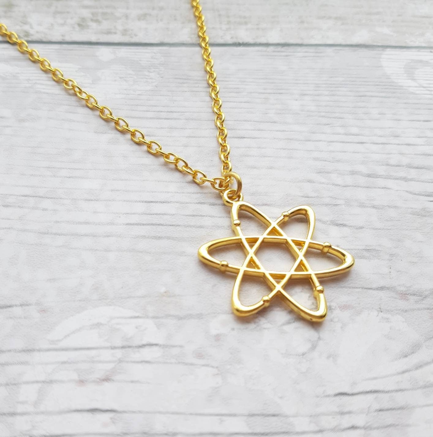 atom necklace, science jewellery, chemistry jewelry, geeky present, graduation gift, molecule necklace, physics necklace, electron charm