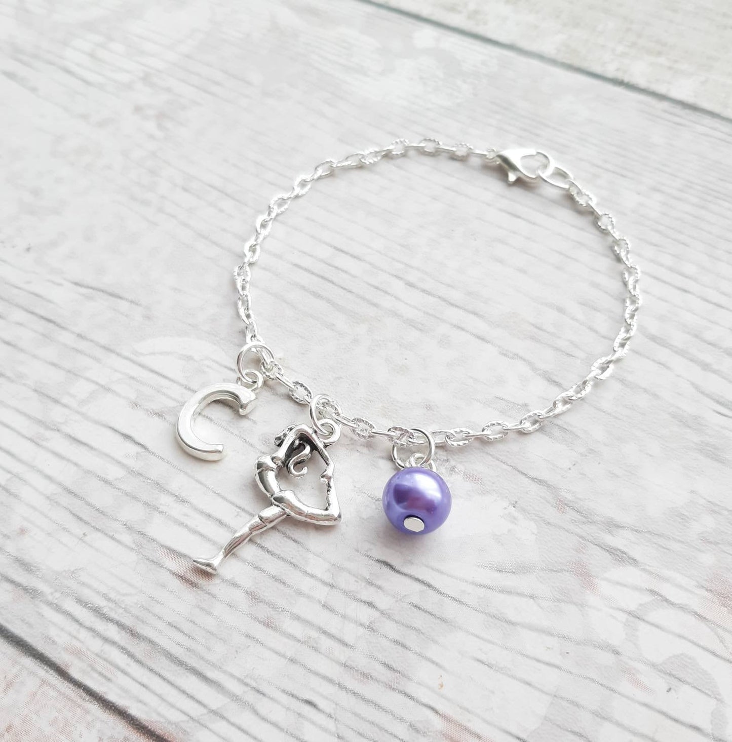 Gymnast bracelet, gymnastics jewellery, dance jewelry, personalised present, initial bracelet, dancer present, gifts for girls