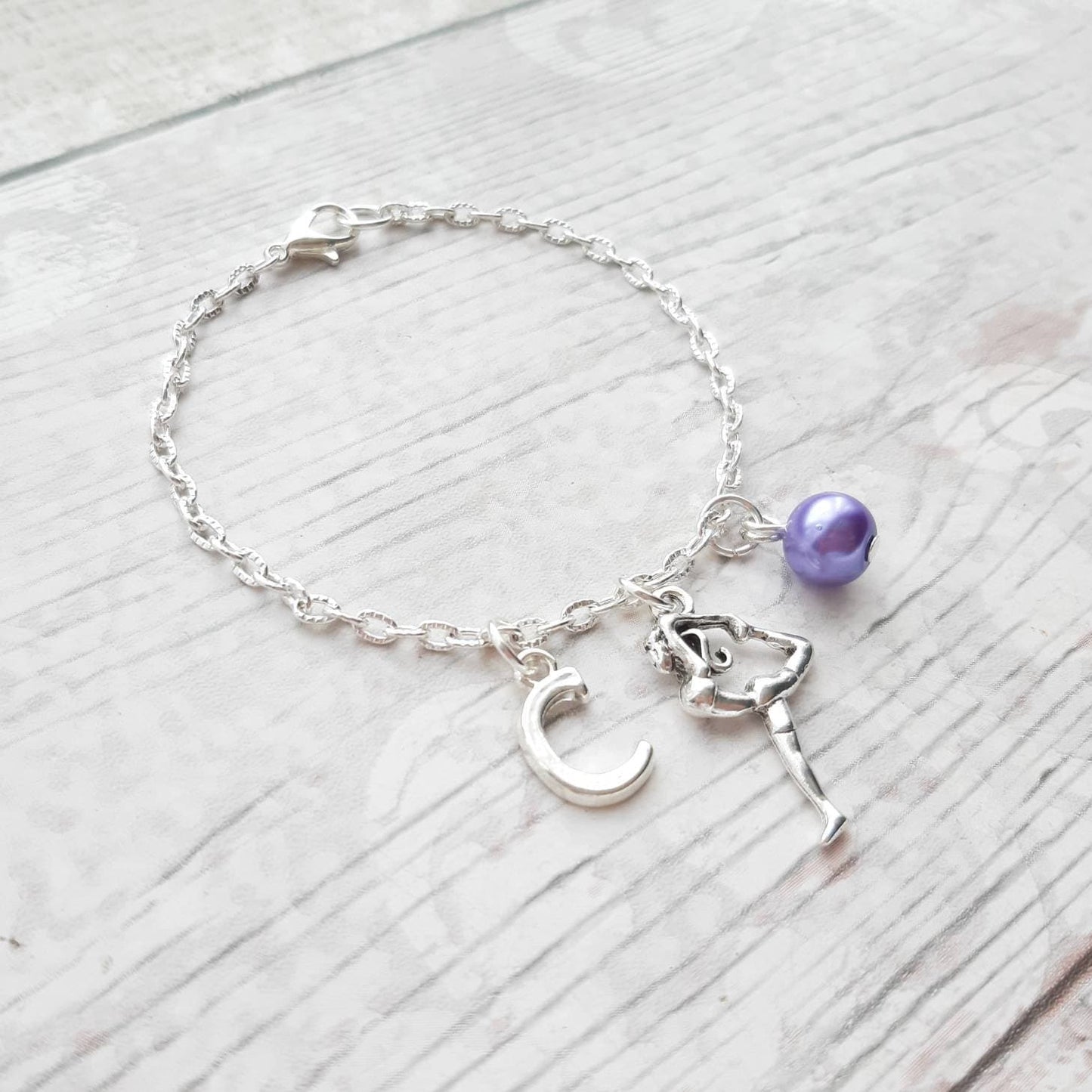 Gymnast bracelet, gymnastics jewellery, dance jewelry, personalised present, initial bracelet, dancer present, gifts for girls