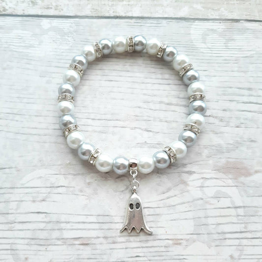 ghost bracelet, spooky bracelet, Halloween jewellery, gothic jewelry, friendly ghost present, boo costume gift