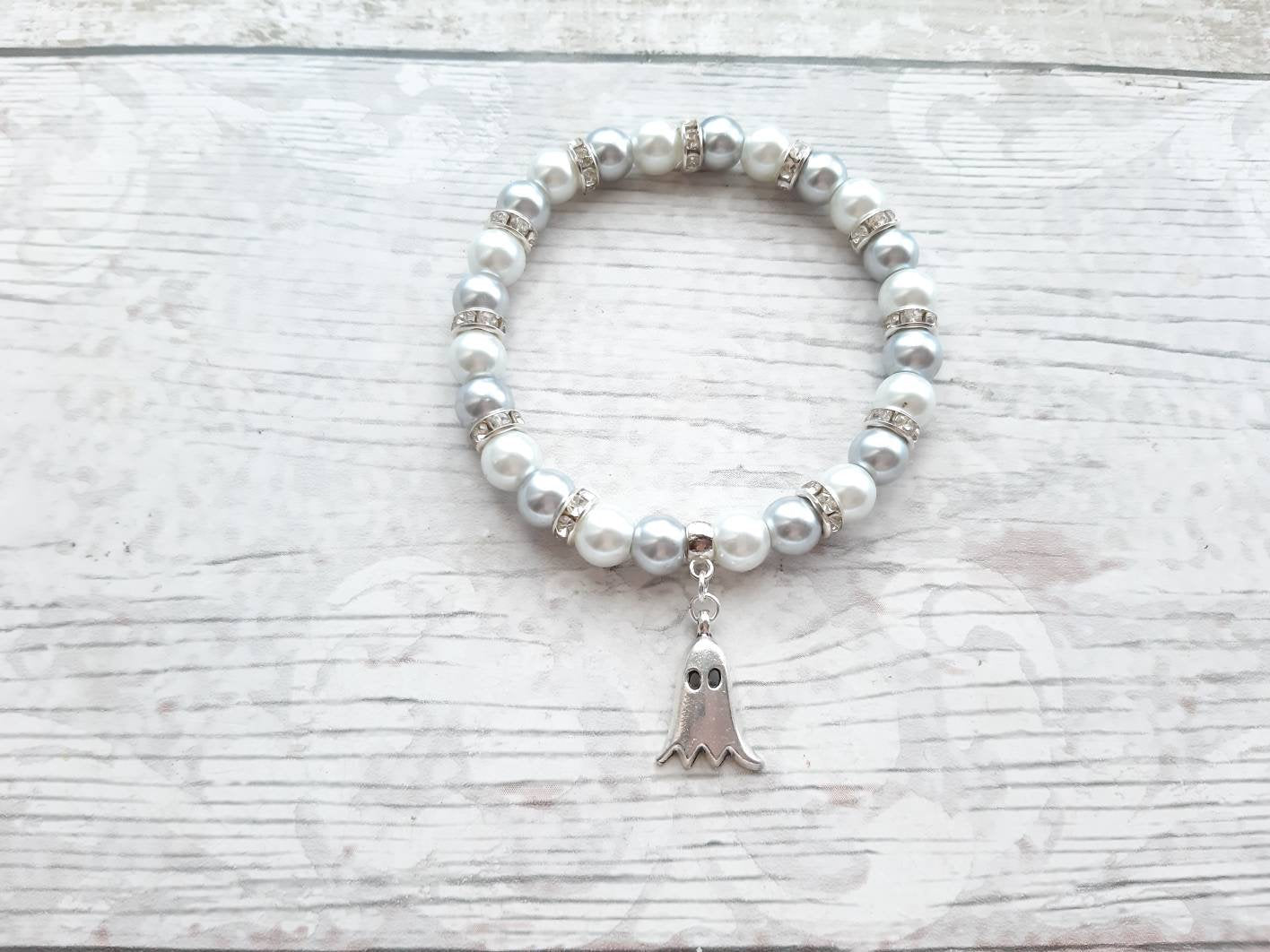 ghost bracelet, spooky bracelet, Halloween jewellery, gothic jewelry, friendly ghost present, boo costume gift