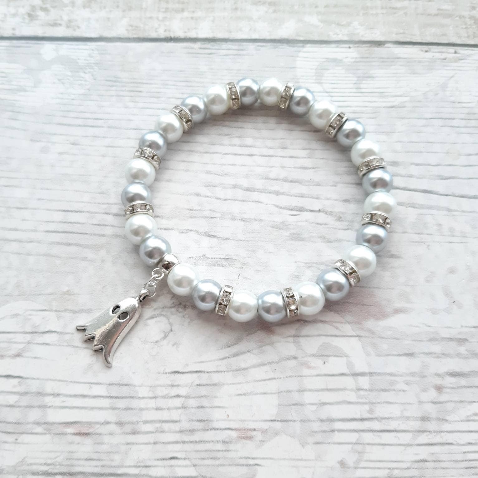 ghost bracelet, spooky bracelet, Halloween jewellery, gothic jewelry, friendly ghost present, boo costume gift