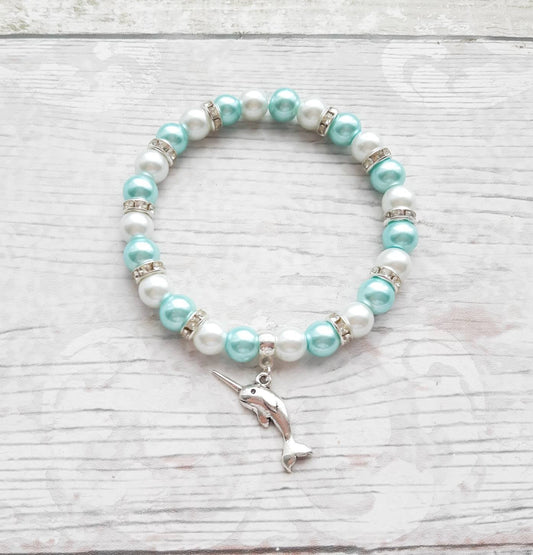 narwhal bracelet, whale jewellery, nautical jewelry, ocean lover gift, animal fan present, gifts for girls, unicorn of the sea bracelet