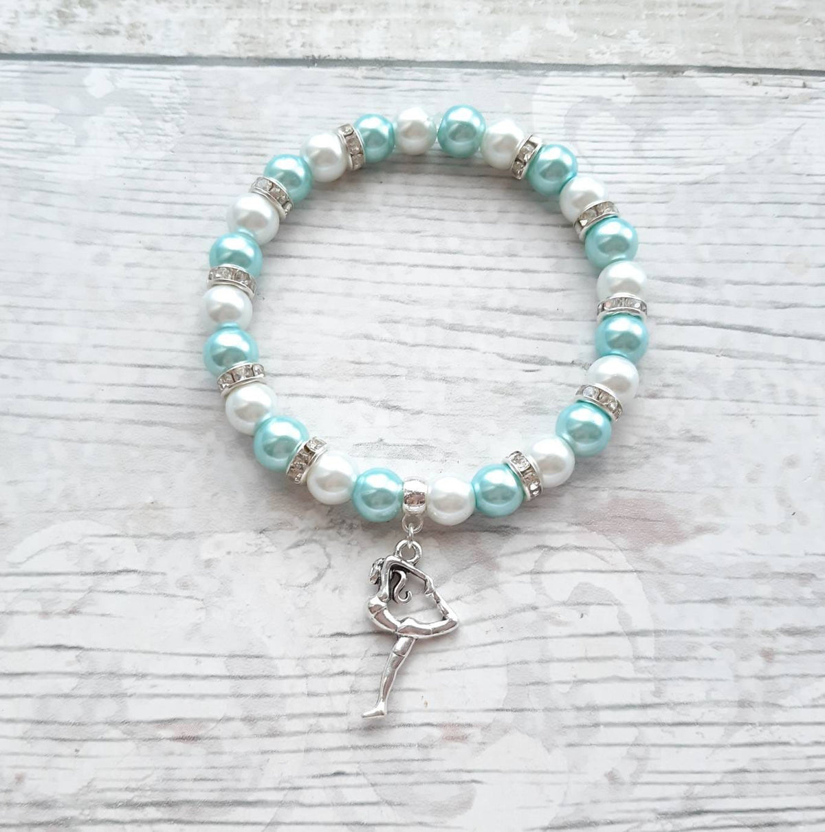 gymnastic bracelet, gymnast jewellery, sports team jewelry, graduation present, gift for girls, friendship bracelet, charm beaded bracelet