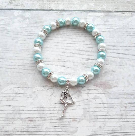 gymnastic bracelet, gymnast jewellery, sports team jewelry, graduation present, gift for girls, friendship bracelet, charm beaded bracelet