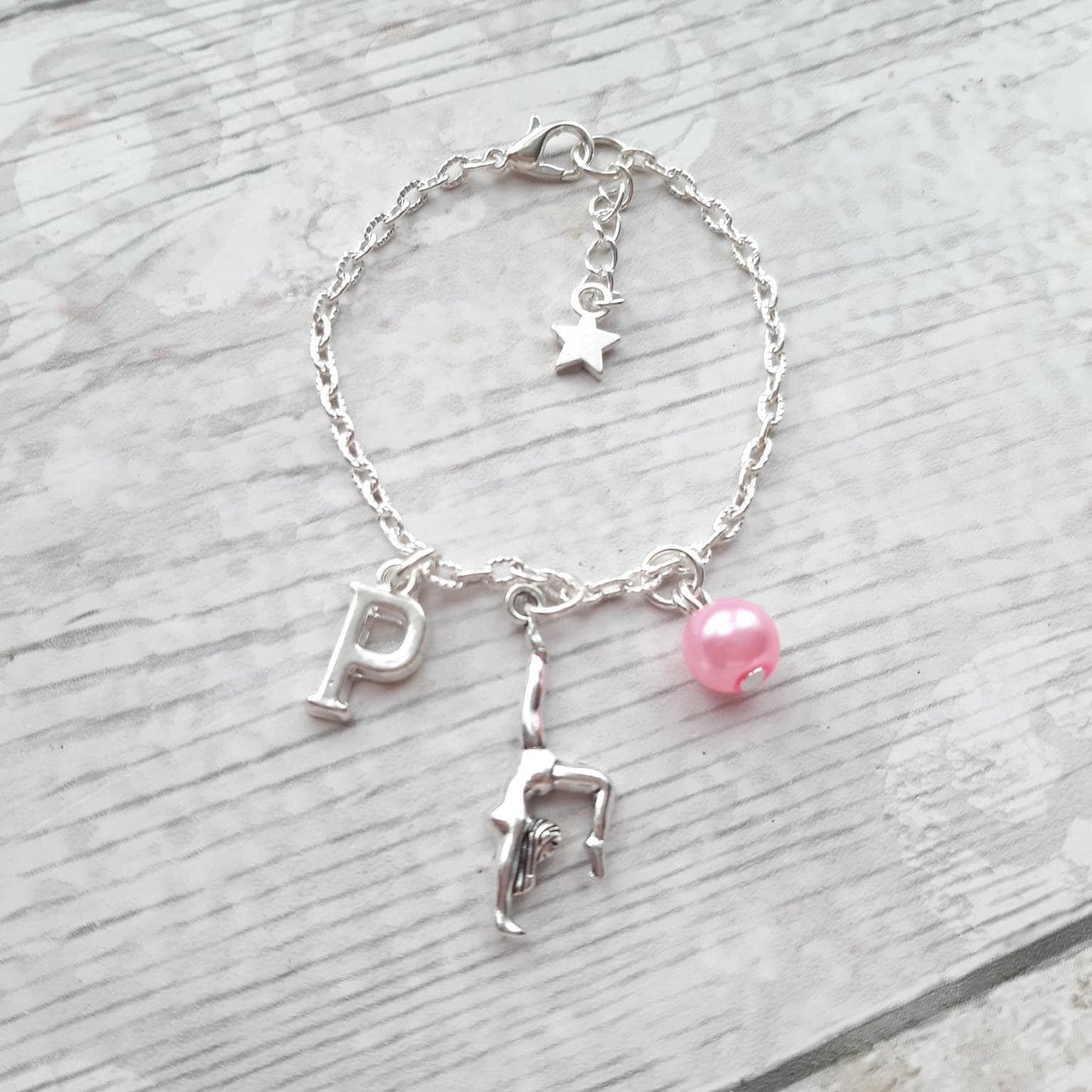 gymnast bracelet, initial bracelet, dance jewelry, personalised present, gymnastics jewellery, dancer present, personalised gifts for girls