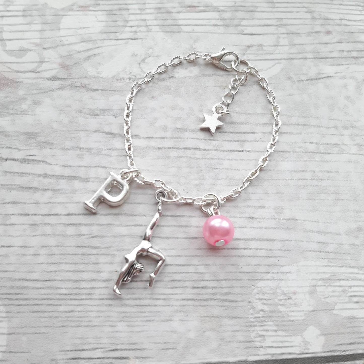 gymnast bracelet, initial bracelet, dance jewelry, personalised present, gymnastics jewellery, dancer present, personalised gifts for girls