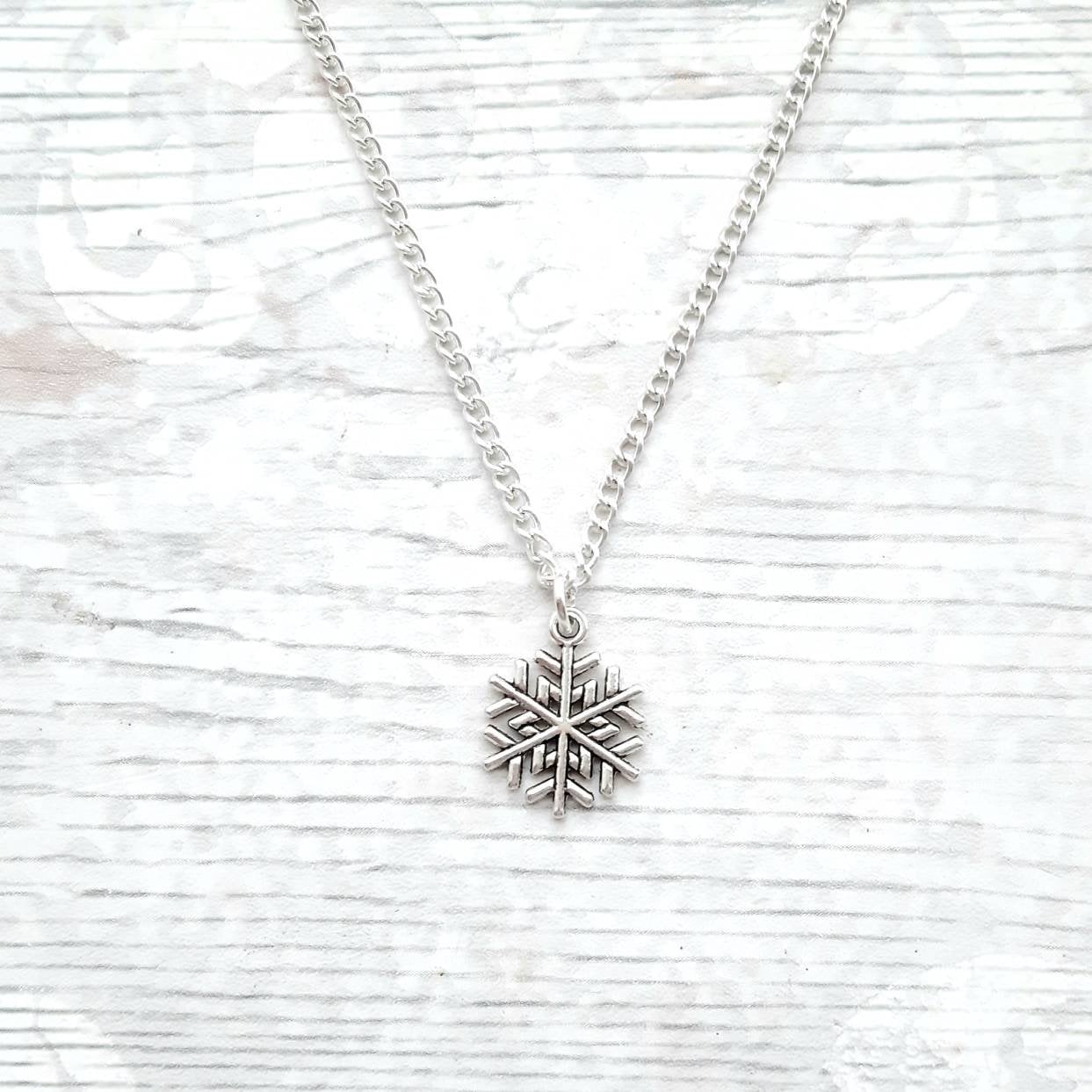 snowflake necklace, festive Christmas necklace, winter icicle jewellery, snow jewelry, initial necklace