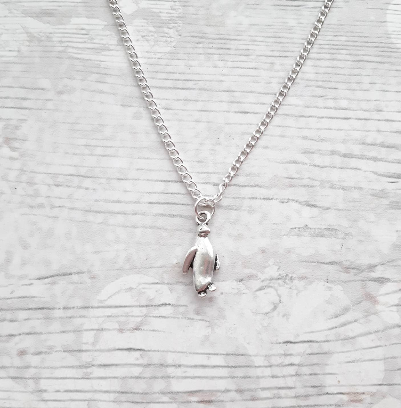 penguin necklace, initial necklace, animal jewellery, penguin lover gift, gifts for girls, present for her, letter jewelry