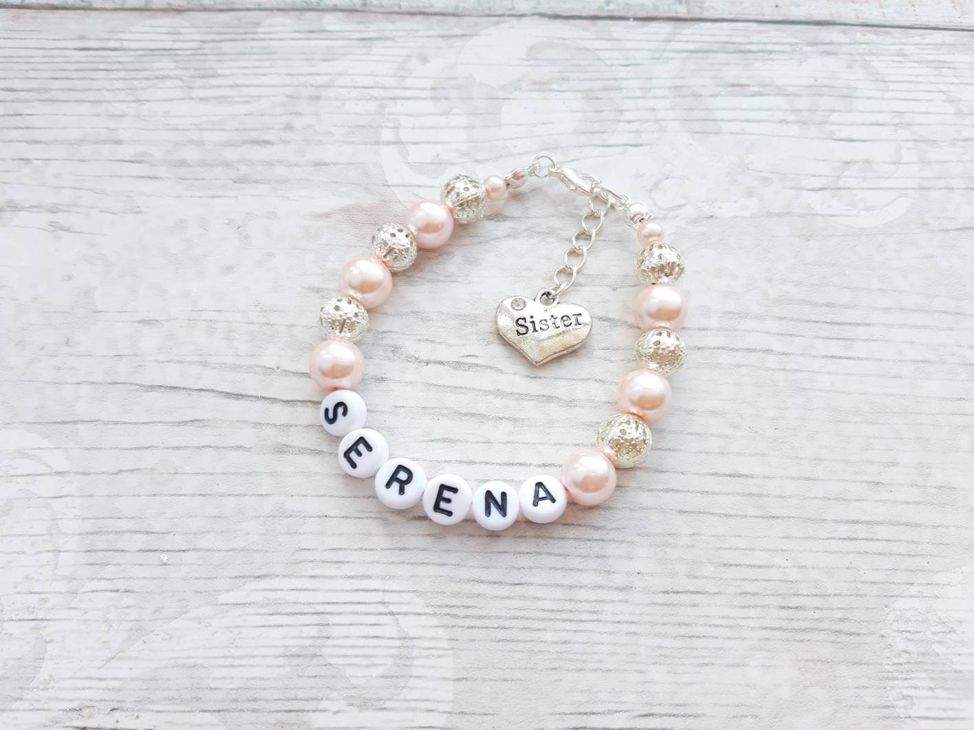 Name bracelet, personalised named jewellery, custom beaded bracelet, flower girl jewelry, wedding thankyou present