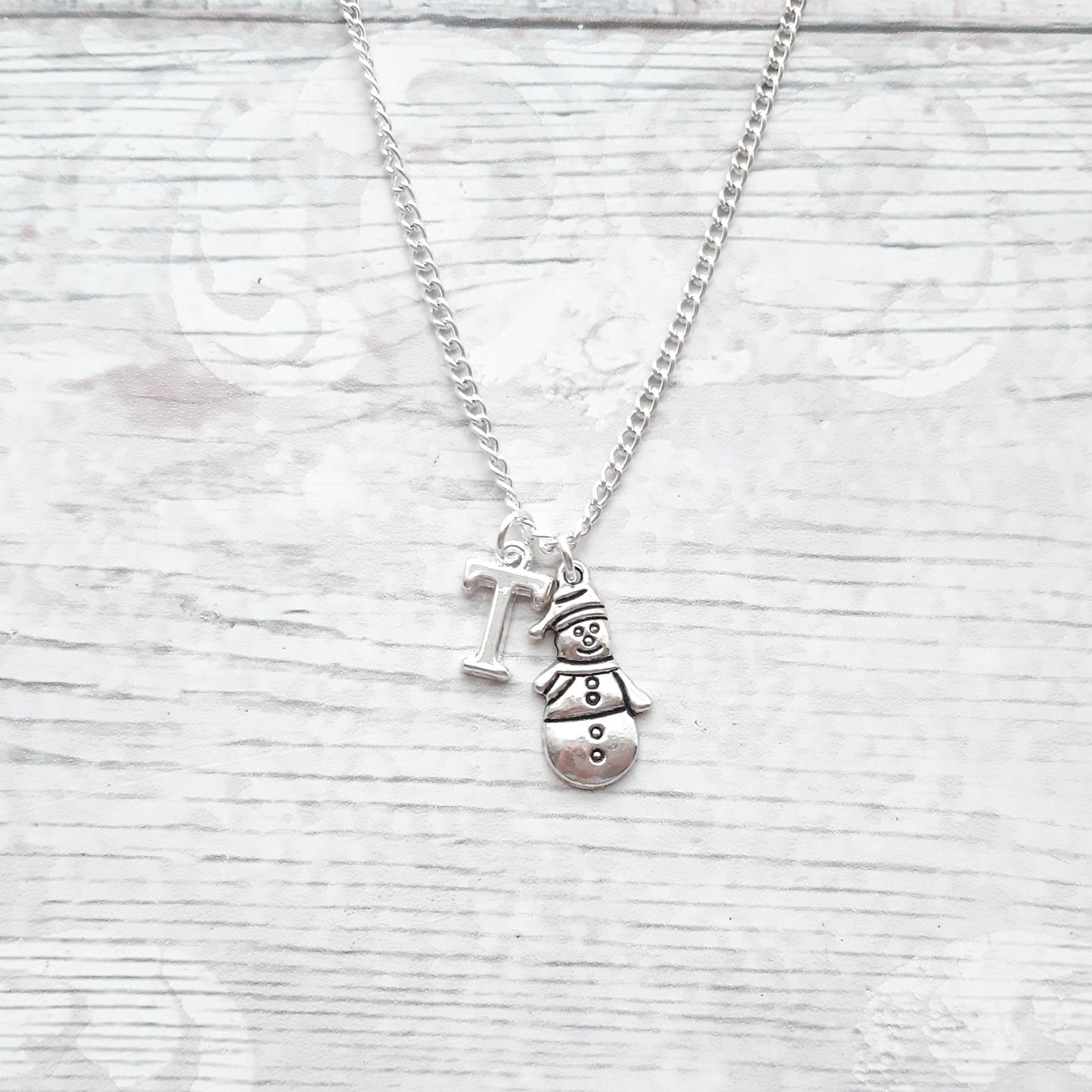 snowman initial necklace, Christmas jewellery, holiday festive necklace, stocking stuffer