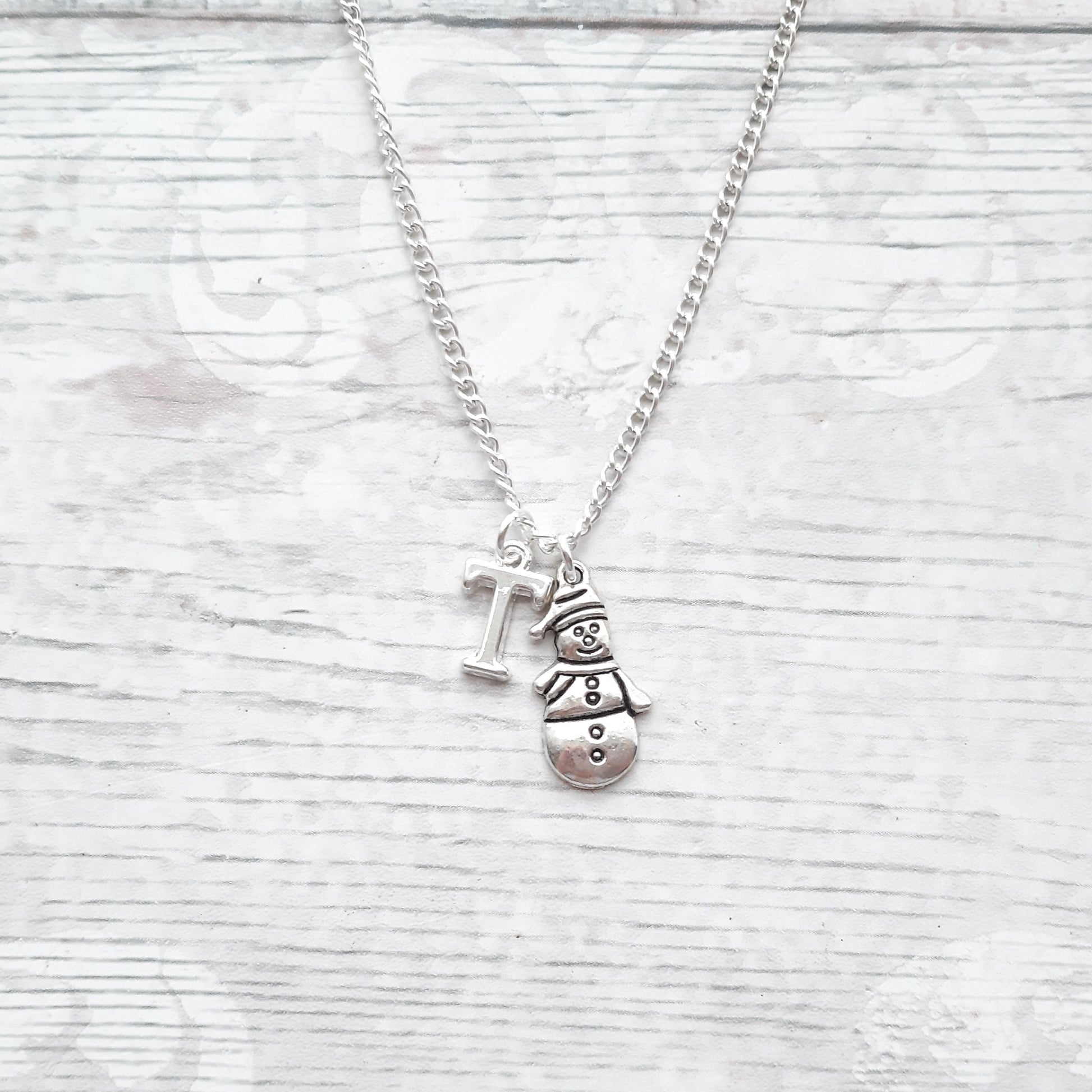 snowman initial necklace, Christmas jewellery, holiday festive necklace, stocking stuffer