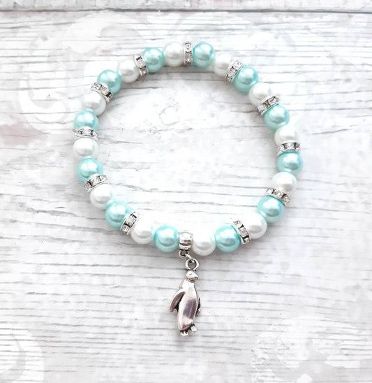 penguin bracelet, penguin jewellery, nautical jewelry, ocean lover gift, animal fan present, gifts for girl