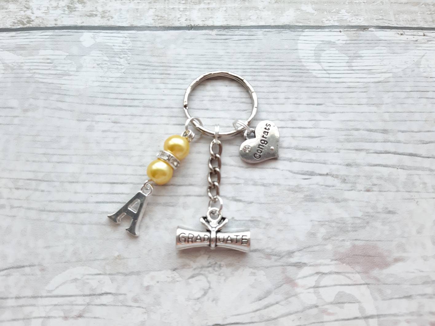 Graduation keyring, graduate keychain, year 11 leavers, initial bagcharm, personalised present, gift for graduate, class of 2023