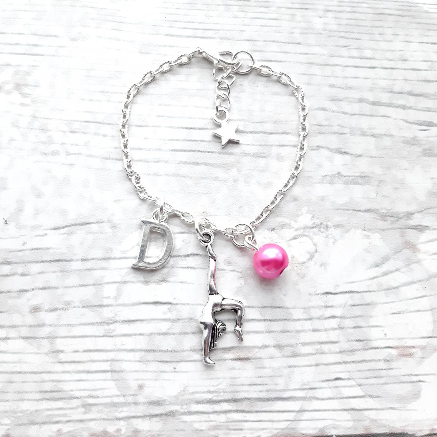 gymnast bracelet, initial bracelet, dance jewelry, personalised present, gymnastics jewellery, dancer present, personalised gifts for girls