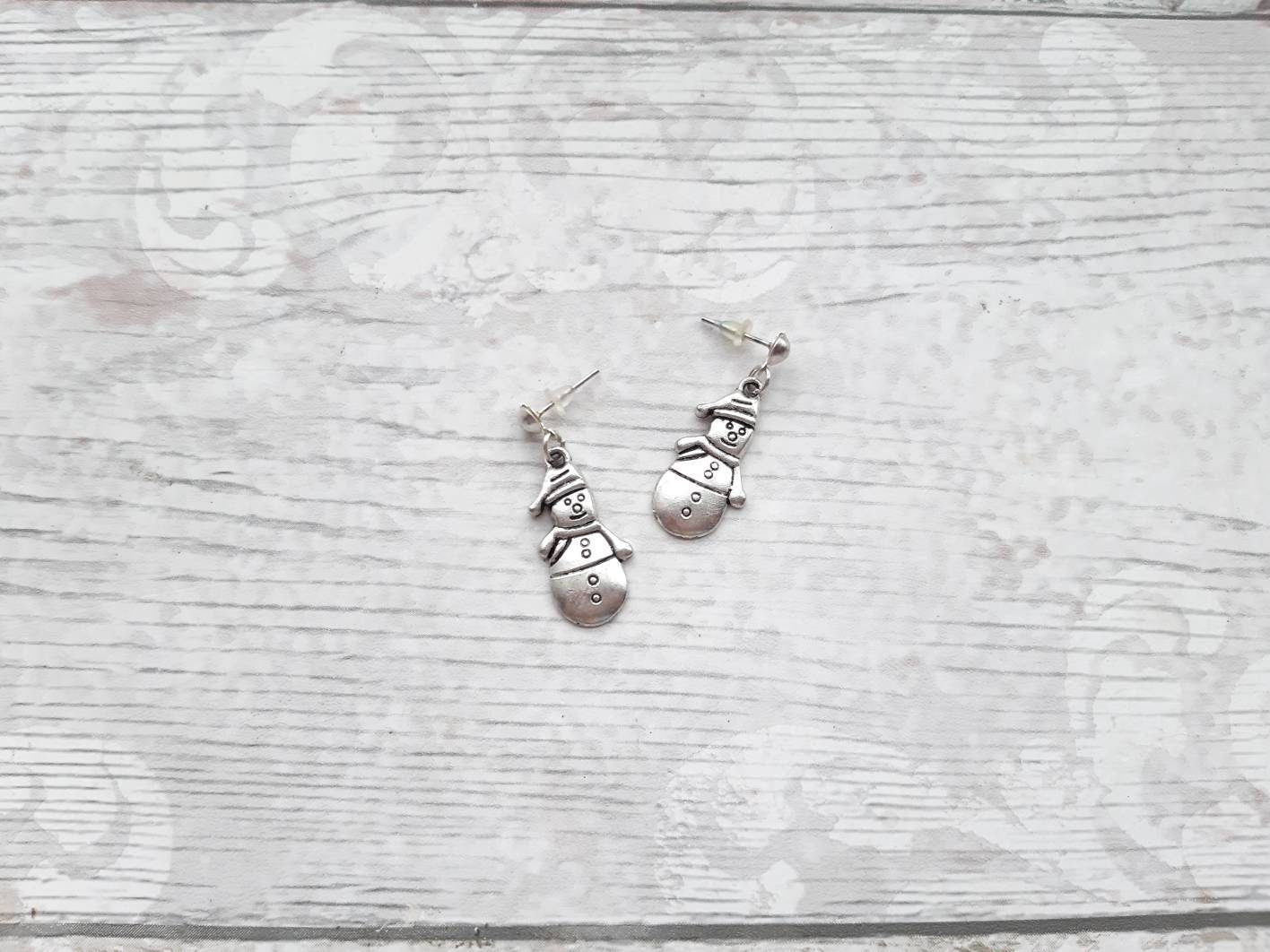 Snowman earrings, christmas earrings, charm earrings, christmas jewellery, xmas jewelry, stocking filler, secret santa, gifts for her