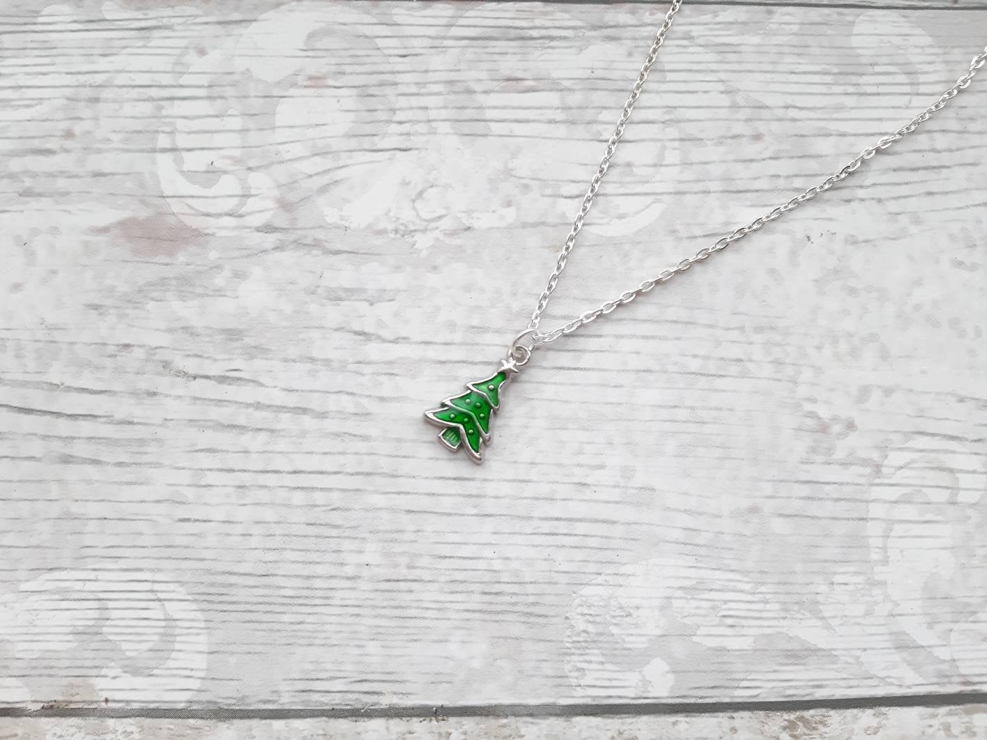 Christmas tree necklace, festive winter jewellery, stocking filler, gifts for kids, secret Santa present, initial necklace