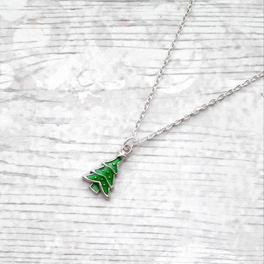 Christmas tree necklace, festive winter jewellery, stocking filler, gifts for kids, secret Santa present, initial necklace