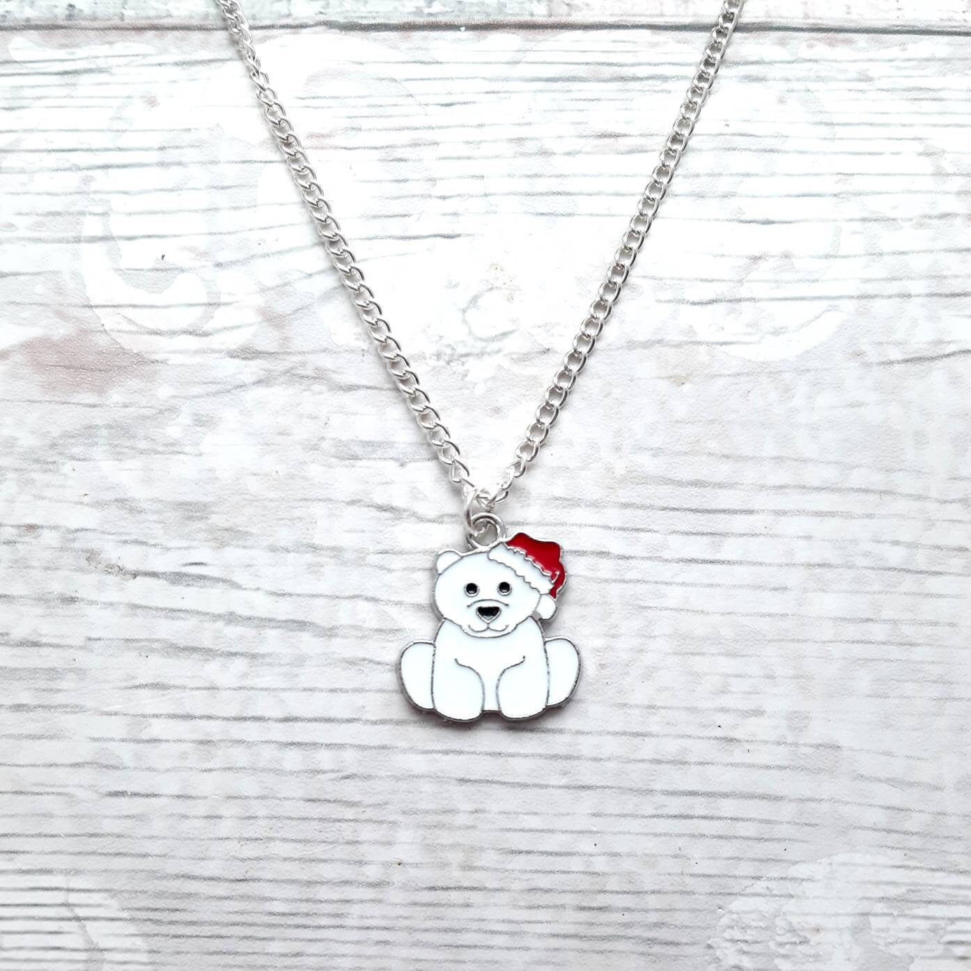 Polar bear necklace, personalised jewellery, personalized initial jewelry, animal lover present, cute christmas gift for girls