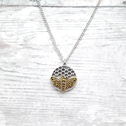 Bee and honey necklace, wasp jewellery, personalised initial jewelry, animal necklace, bee lover