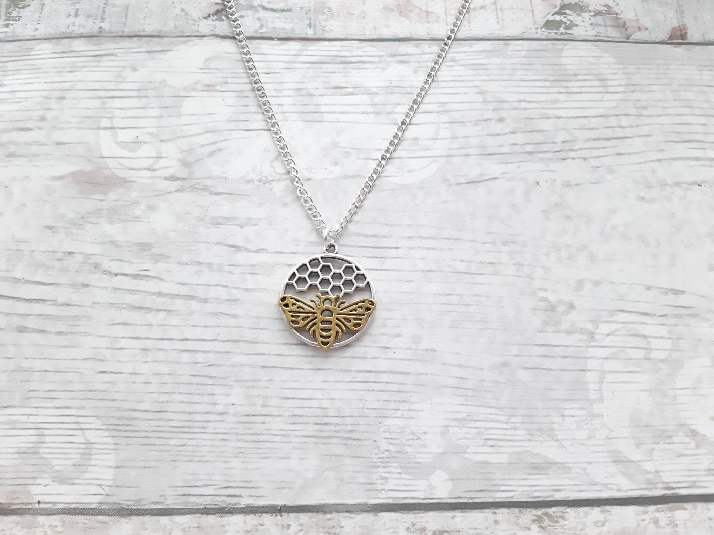 Bee and honey necklace, wasp jewellery, personalised initial jewelry, animal necklace, bee lover
