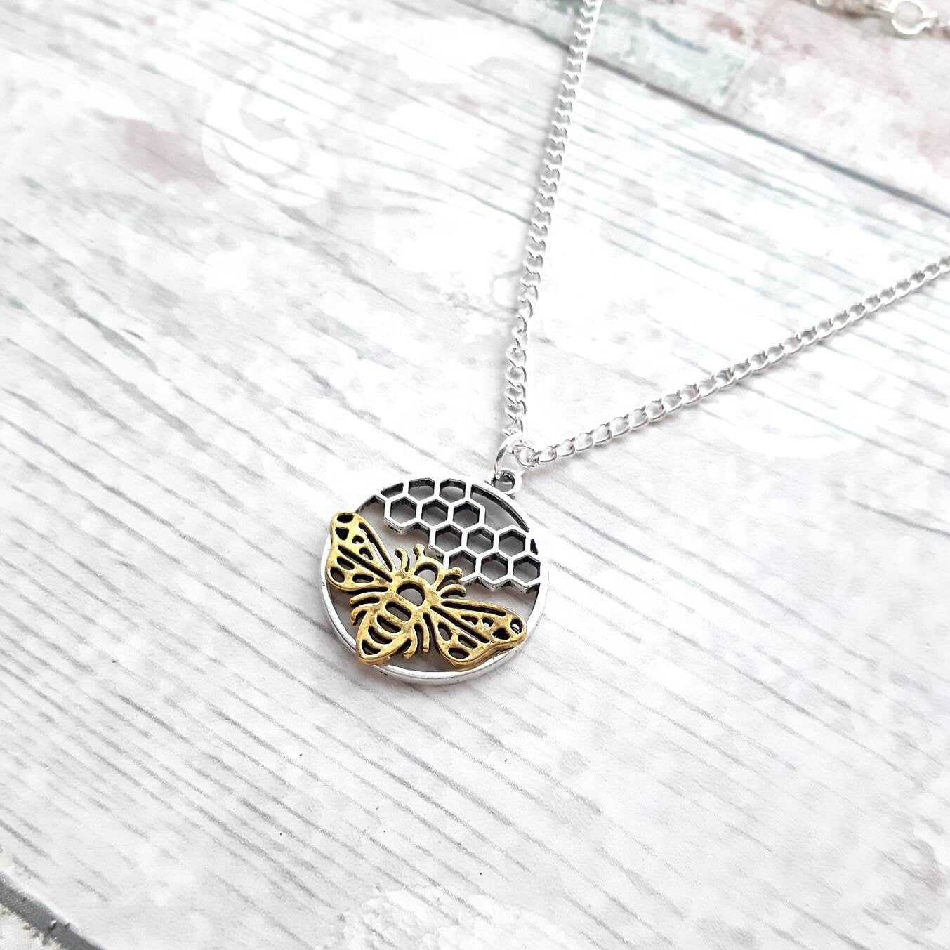Bee and honey necklace, wasp jewellery, personalised initial jewelry, animal necklace, bee lover
