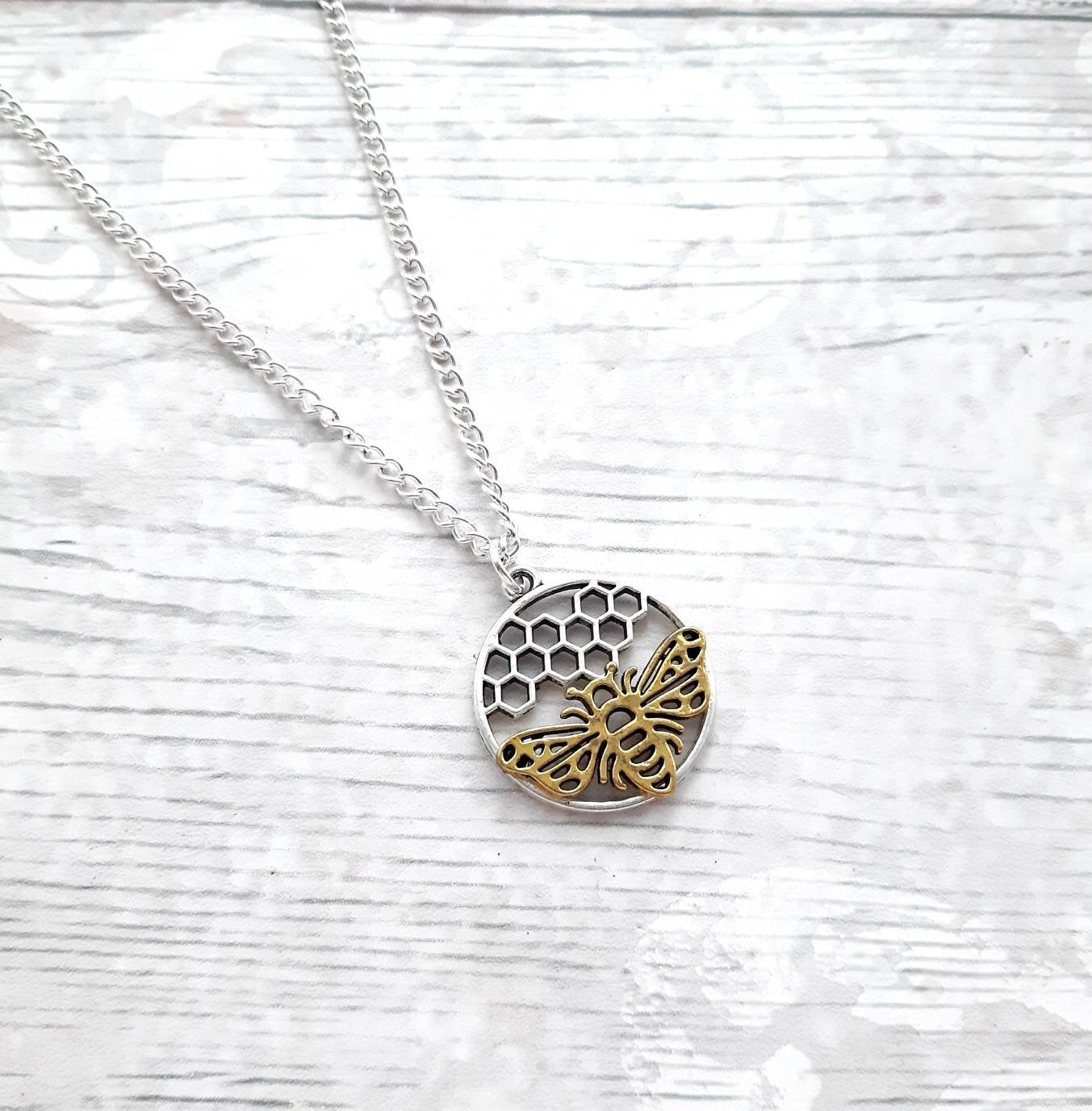 Bee and honey necklace, wasp jewellery, personalised initial jewelry, animal necklace, bee lover