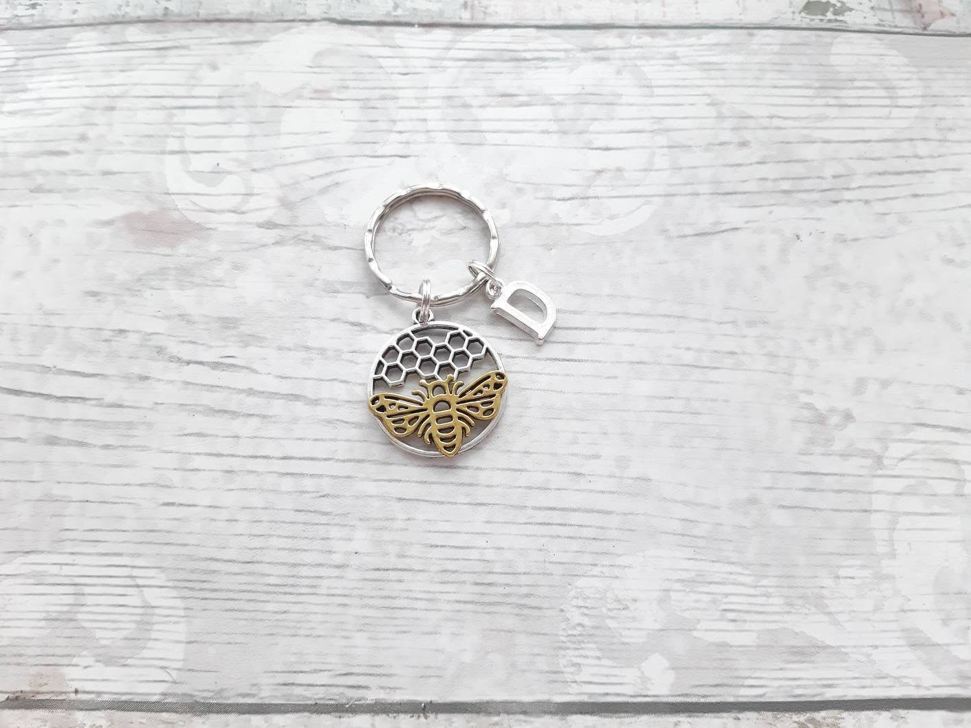 bee initial keyring, wasp keychain, personalised bag charm, insect lover gift, bug present
